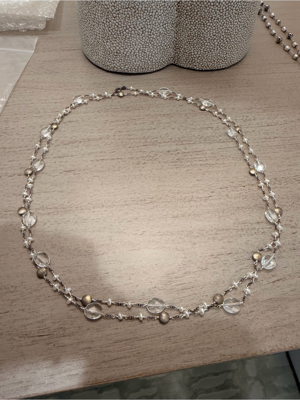 Delicate Clear Crystal Pearl & Silver-Tone Beads Layered Necklace - Women